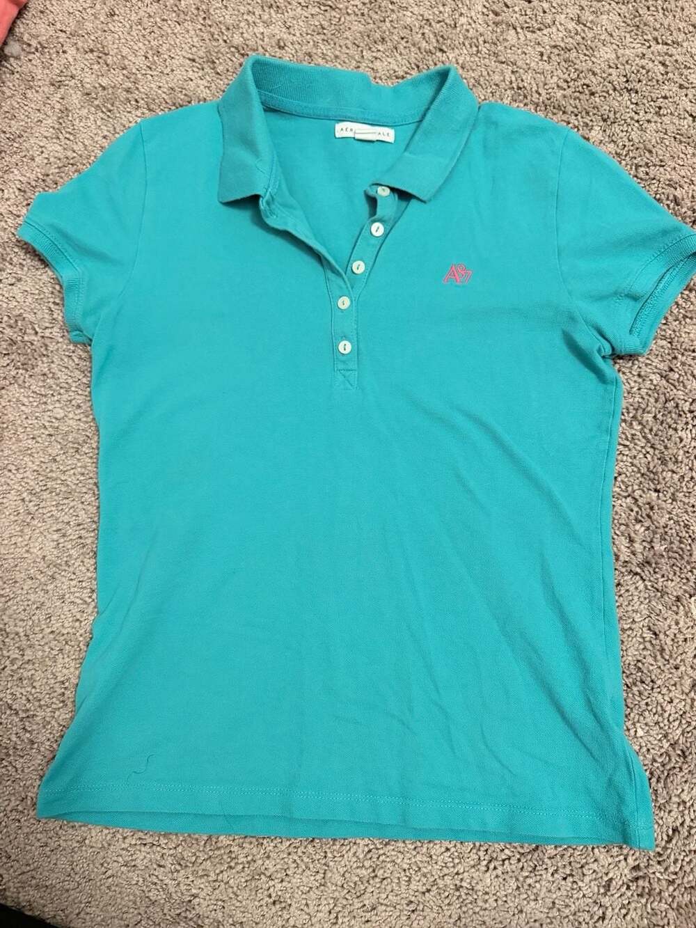 Aeropostale A87 Solid Short Sleeve Polo Shirt Teal Women's Size L